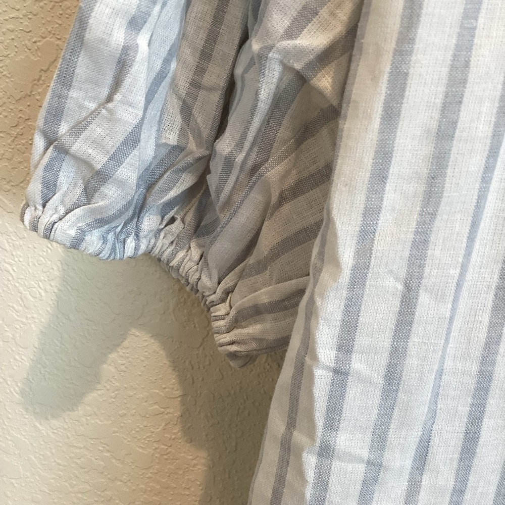 Anthropologie Maeve Tiered Linen Asymmetrical Wrap Dress NEW Large Grey Stripe - Picture 10 of 15